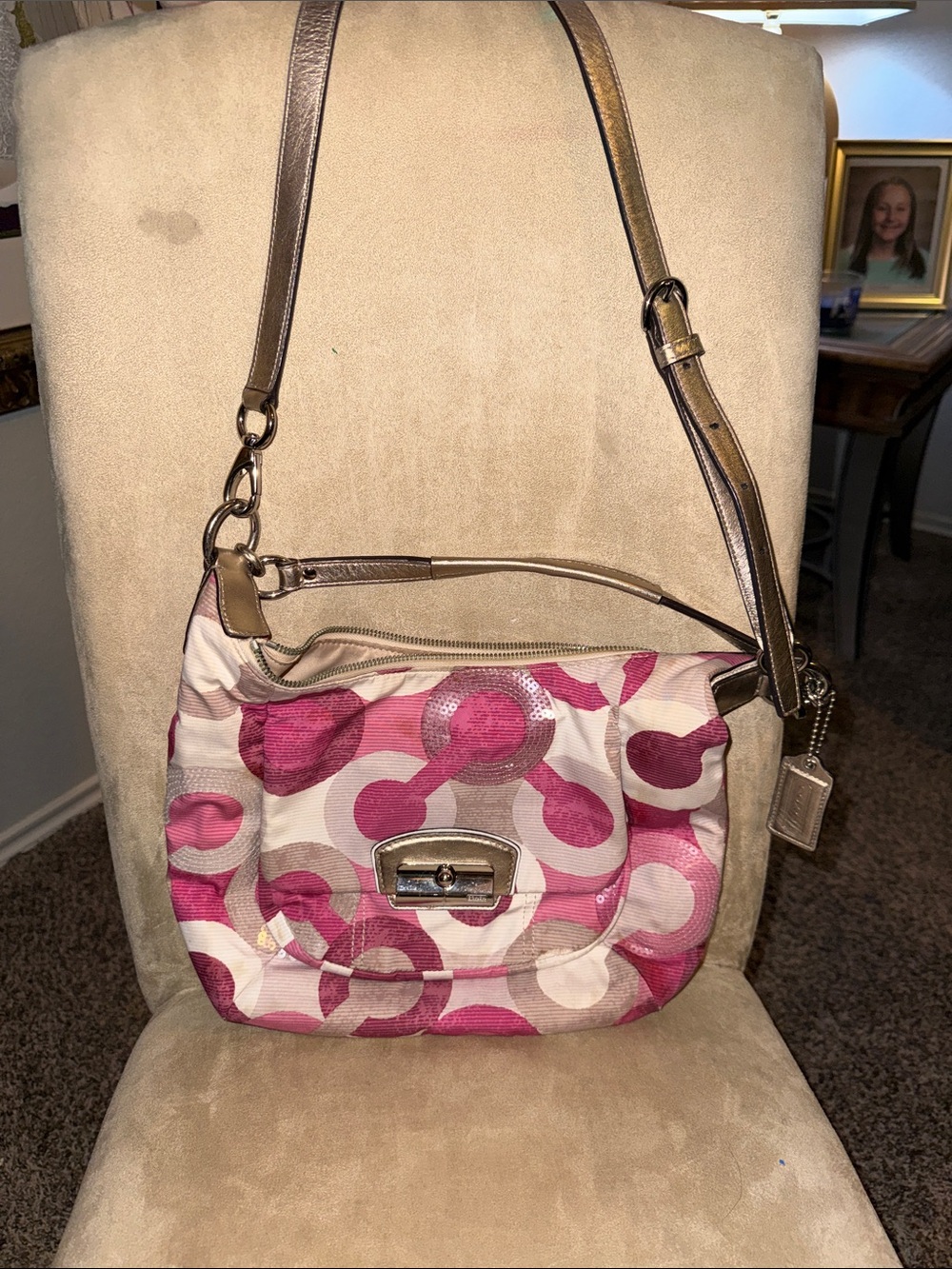 Coach Vintage Kristin Pink and Sequin Patterned Crossbody or Shoulder Bag